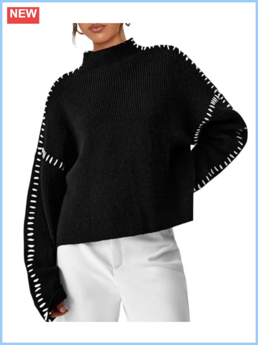 Womens Oversized Chunky Knit Pullover Sweater Mock Neck Long Sleeve